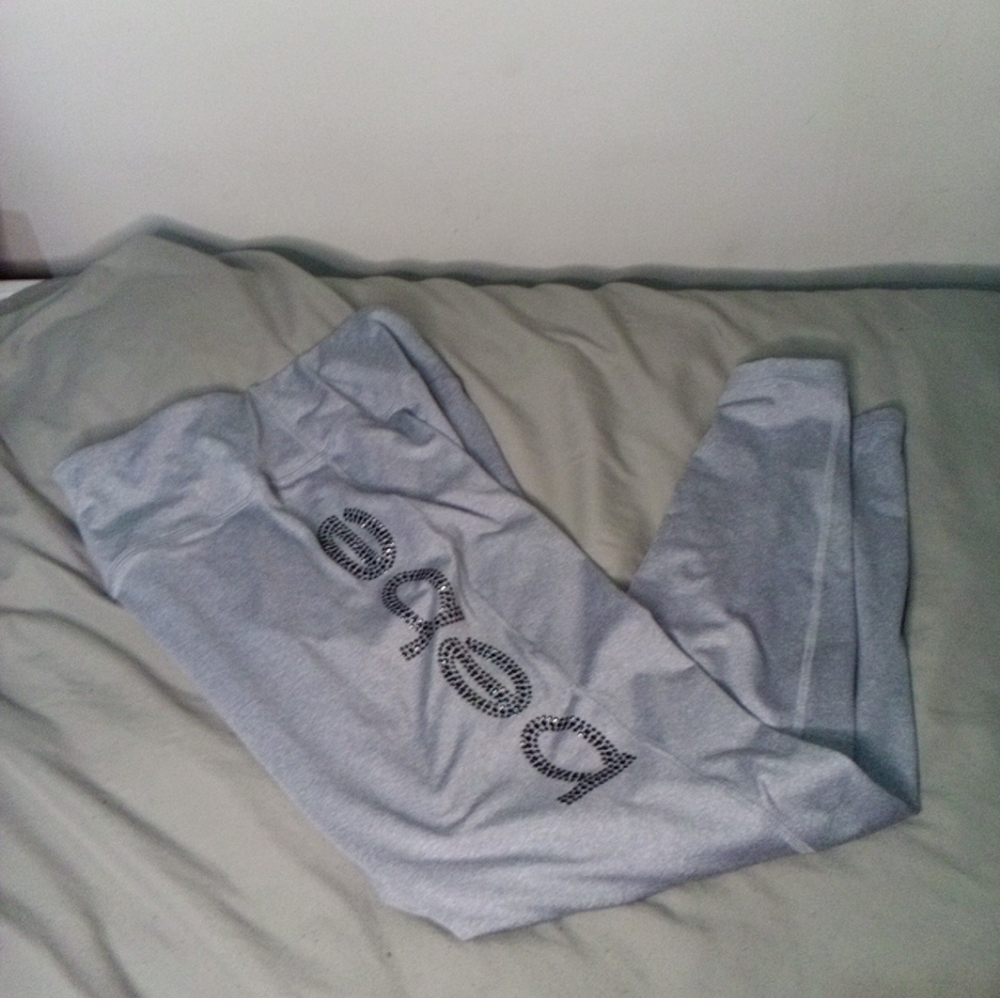 Bebe Sport Women's Activewear Yoga Fitness Running Rhinestone Leggings Sz XL